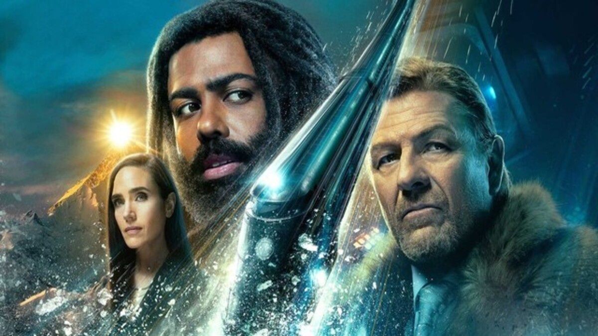 At last. The final season of Snowpiercer with (from left) Jennifer Connelly (as Melanie Cavill), David Diggs (Andre Layton) and Sean Bean (Mr Wilford)