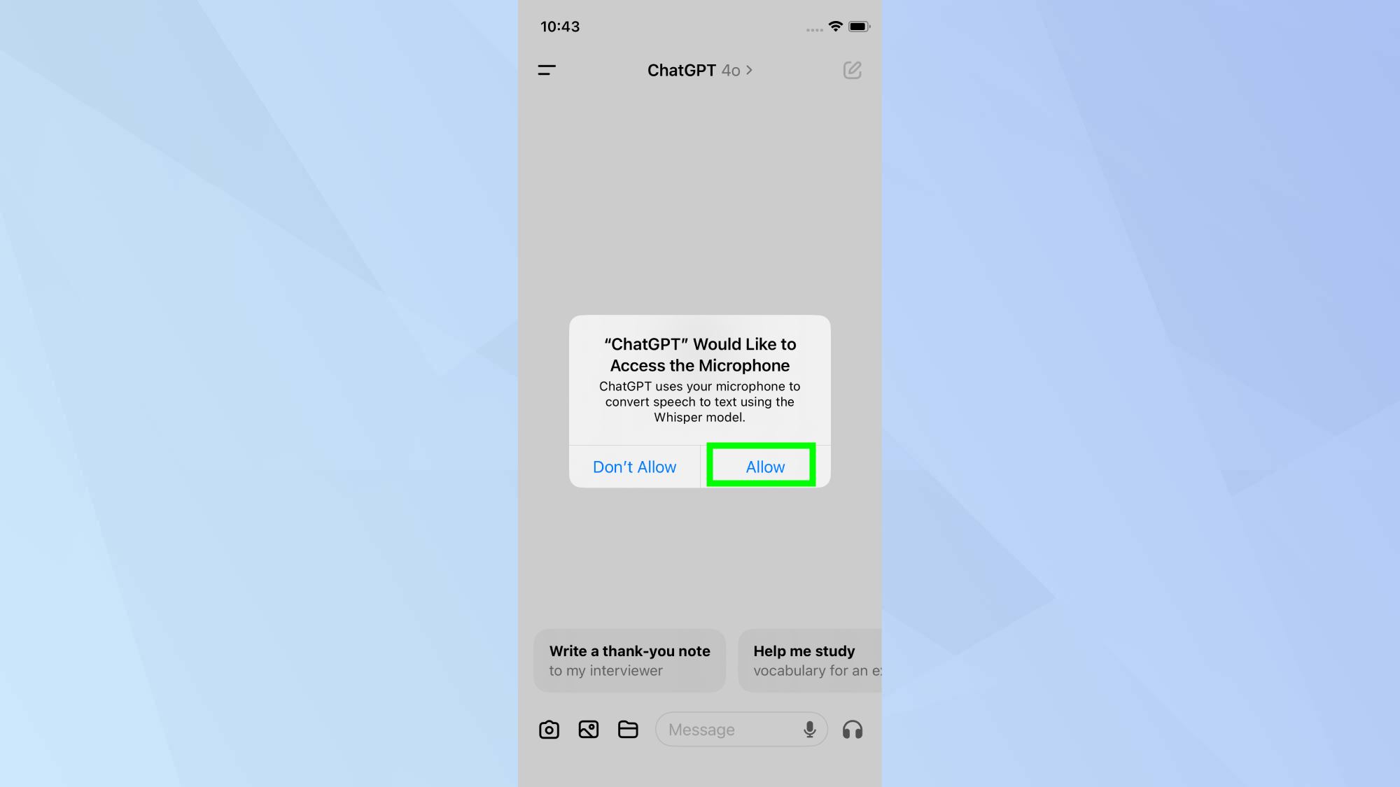 חלון קופץ של גישה למיקרופון ChatGPT