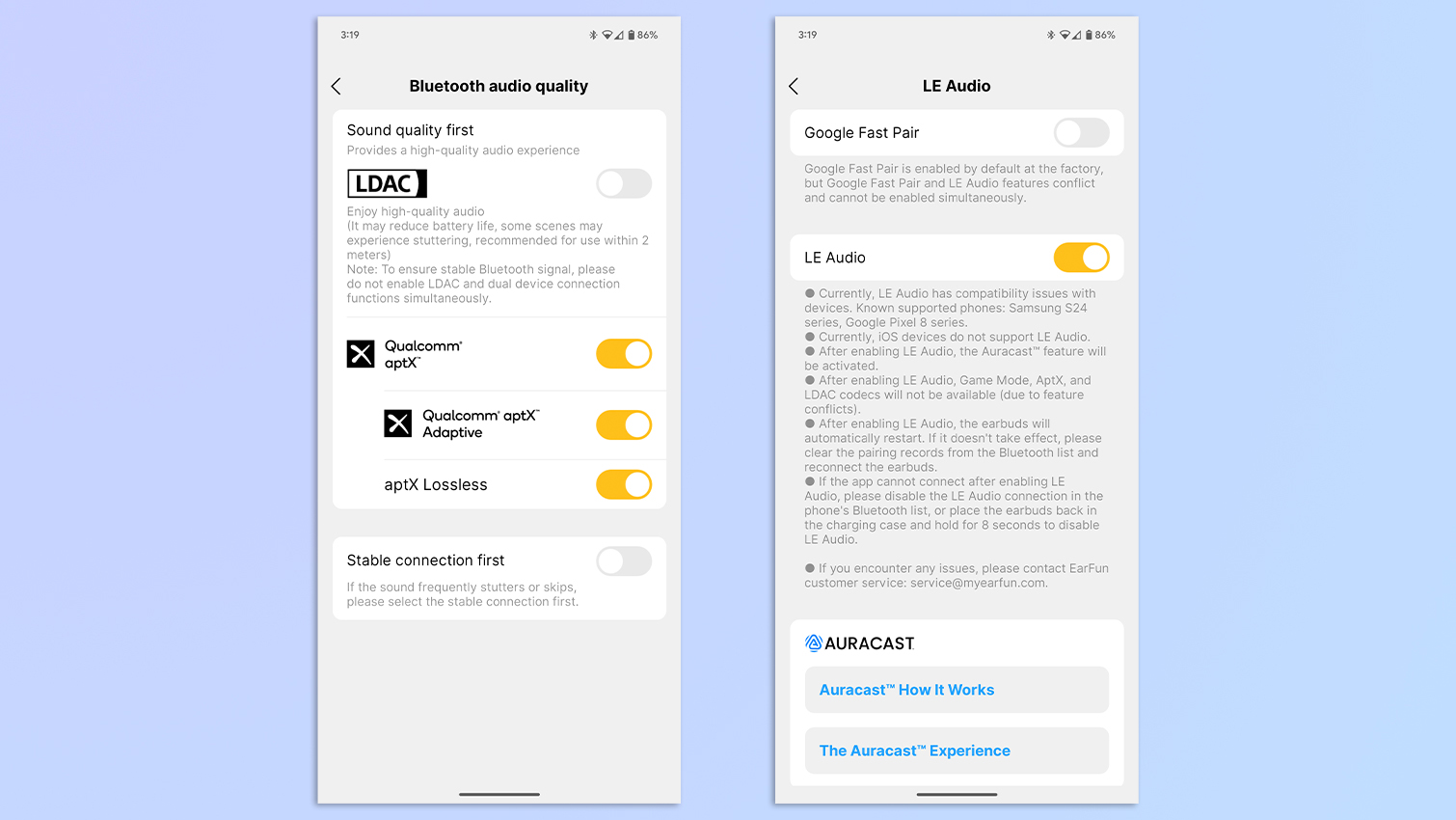 צילום מסך של אפליקציית EarFun