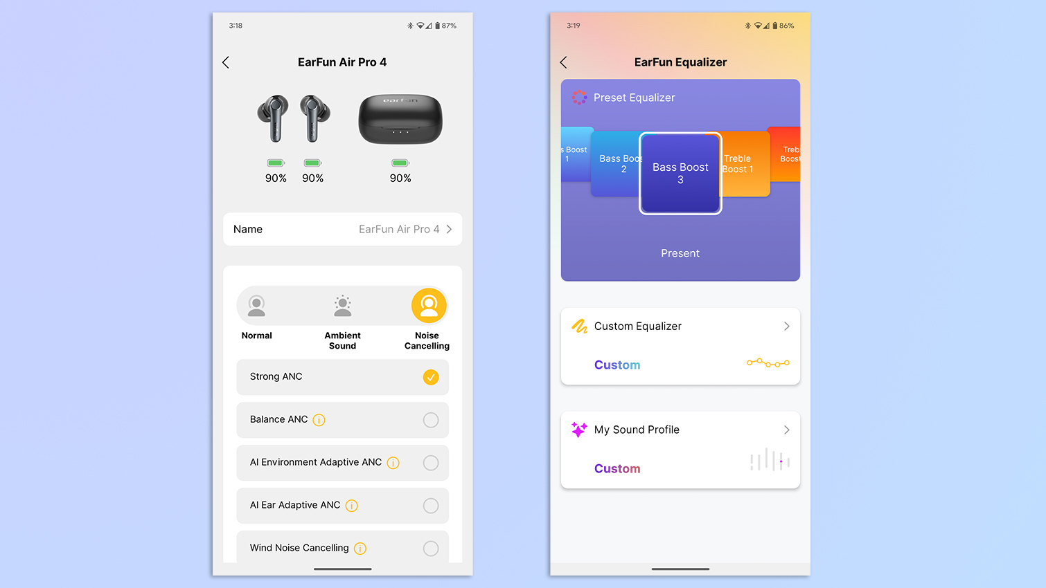 צילום מסך של אפליקציית EarFun