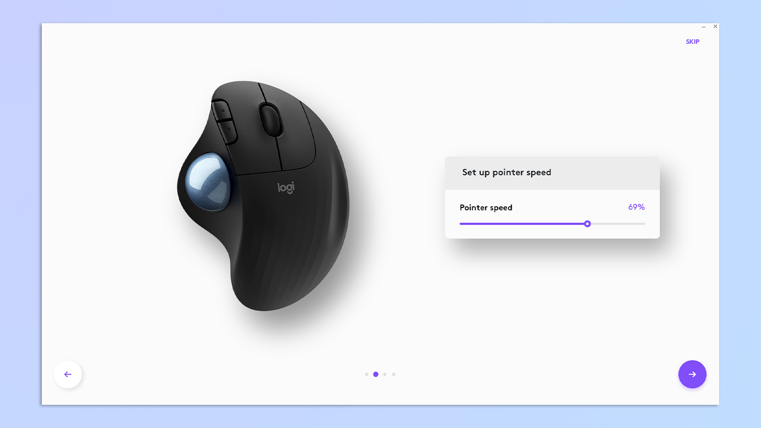 צילום מסך של Logi Options+ נפתח במחשב נייד Windows 11, מראה את העכבר Logitech Ergo M575 בהתאמה אישית