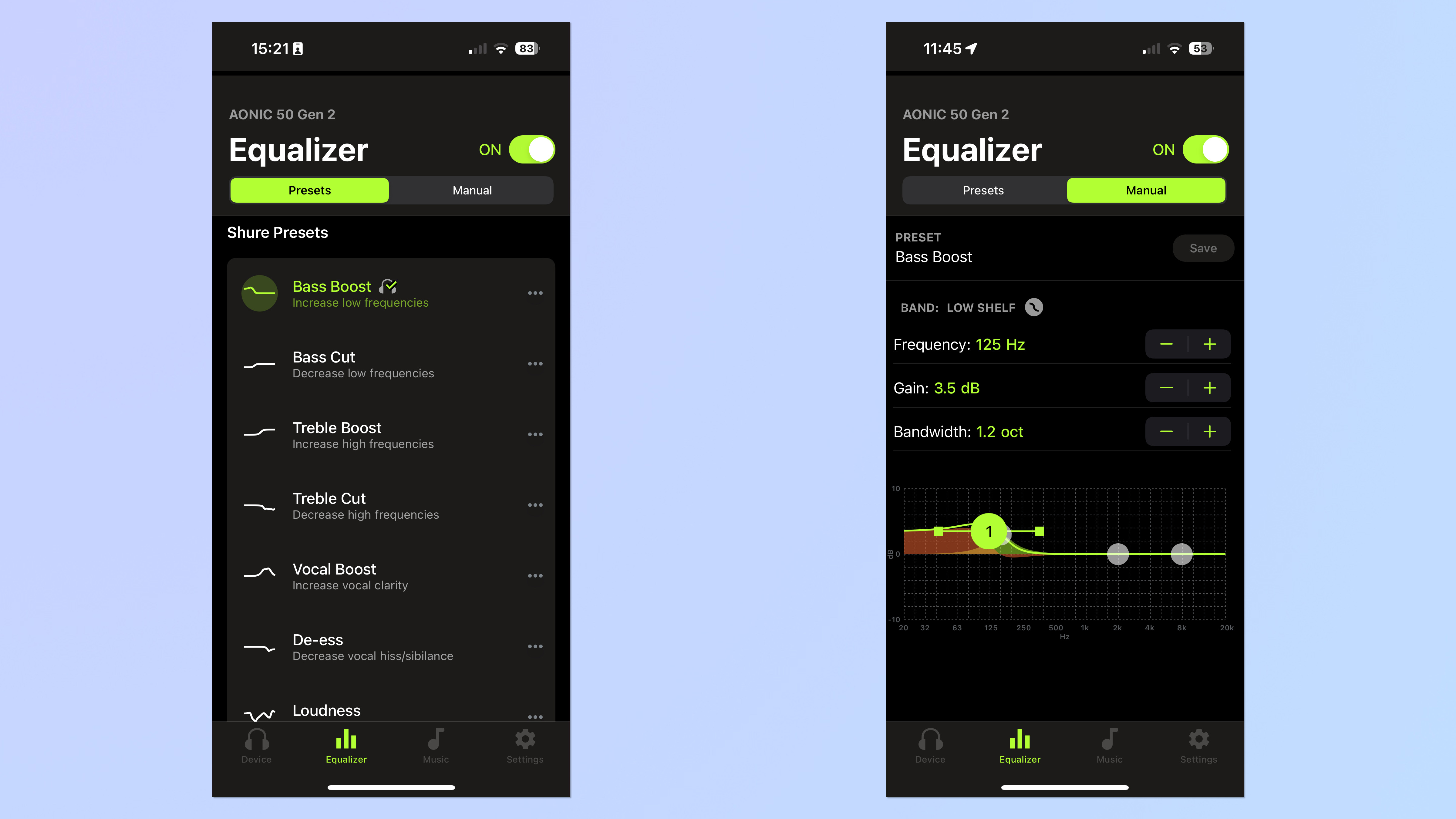 צילום מסך של אפליקציית Shure Play