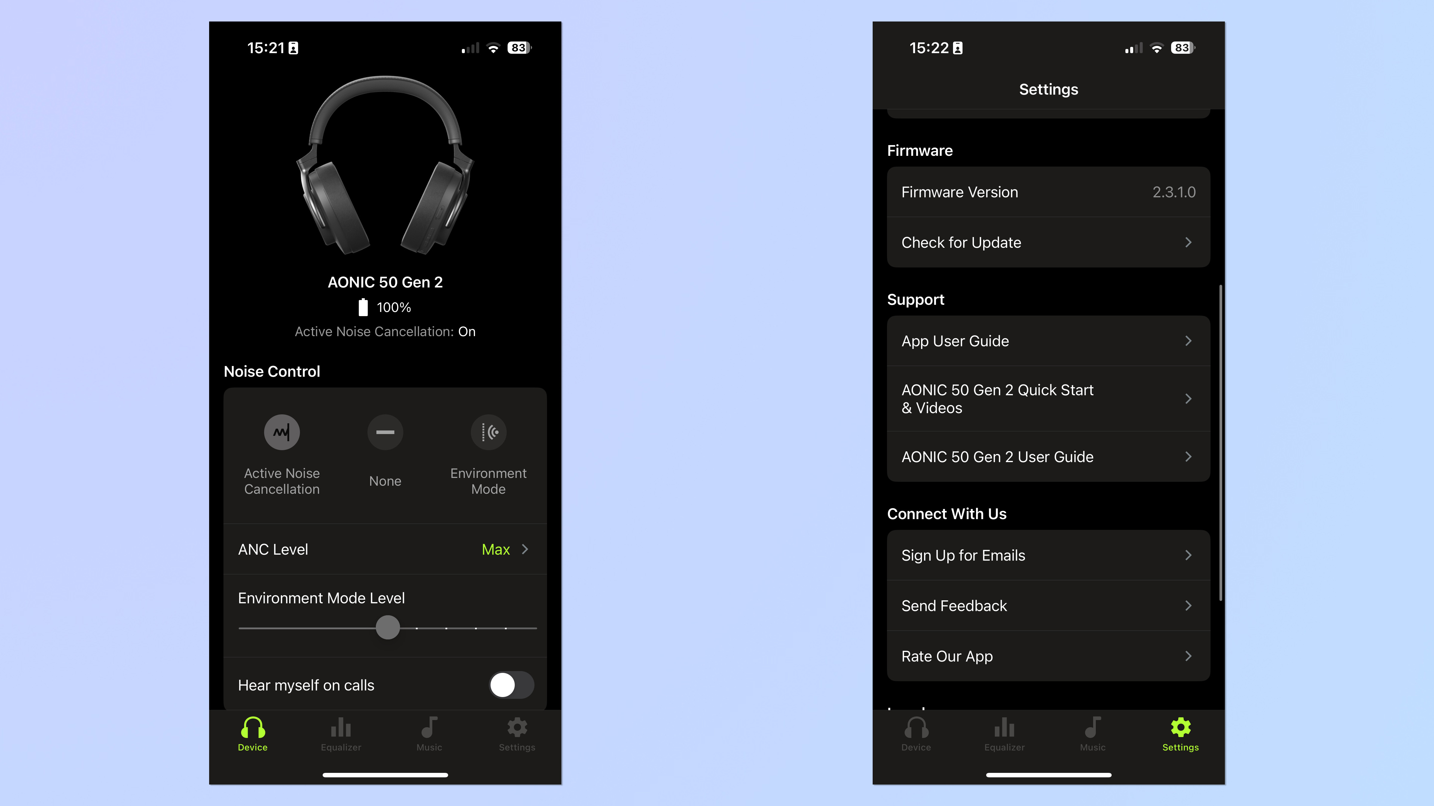 צילום מסך של אפליקציית Shure Play