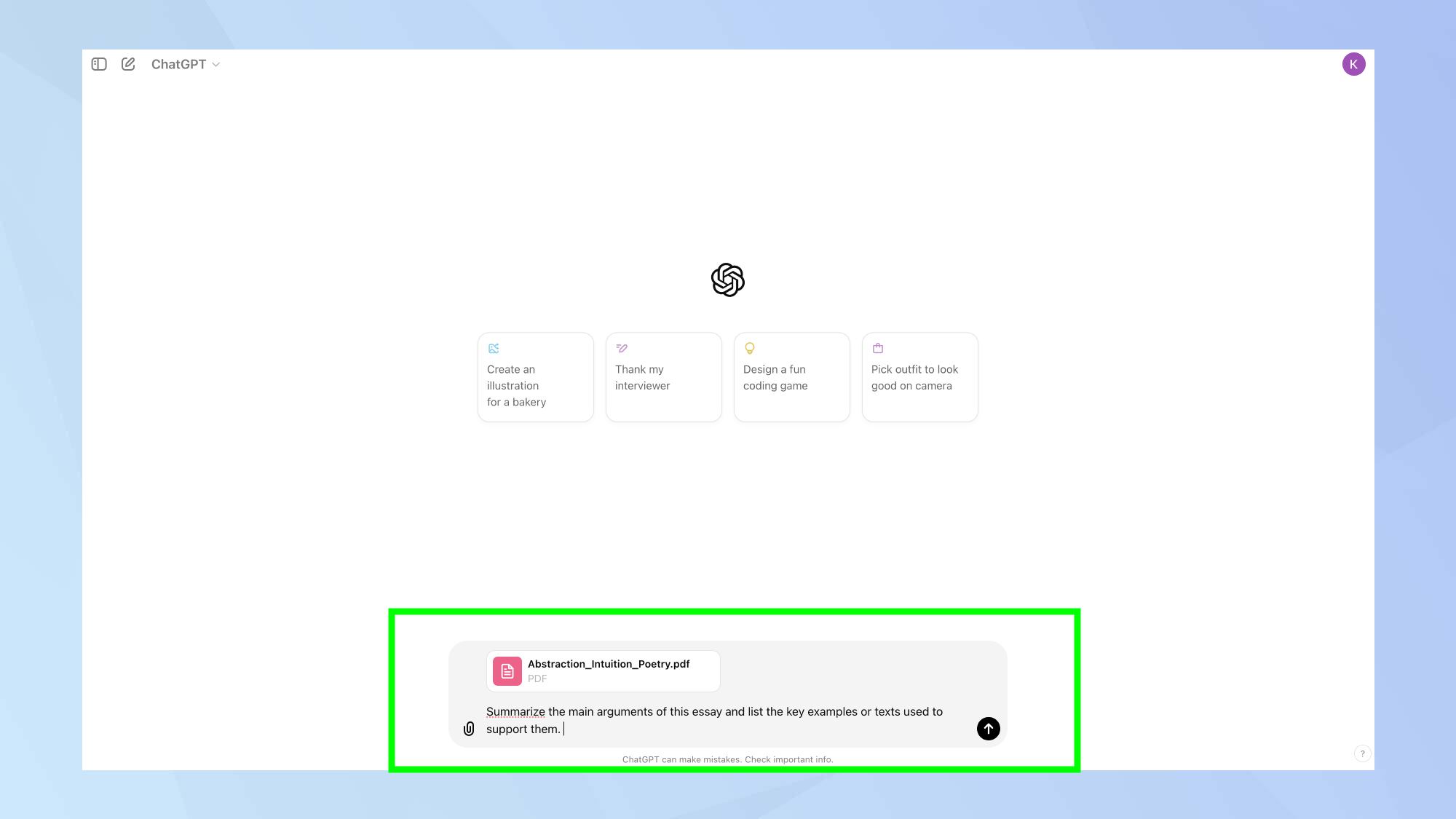 הנחיה וקובץ מצורף של Chatgpt PDF 