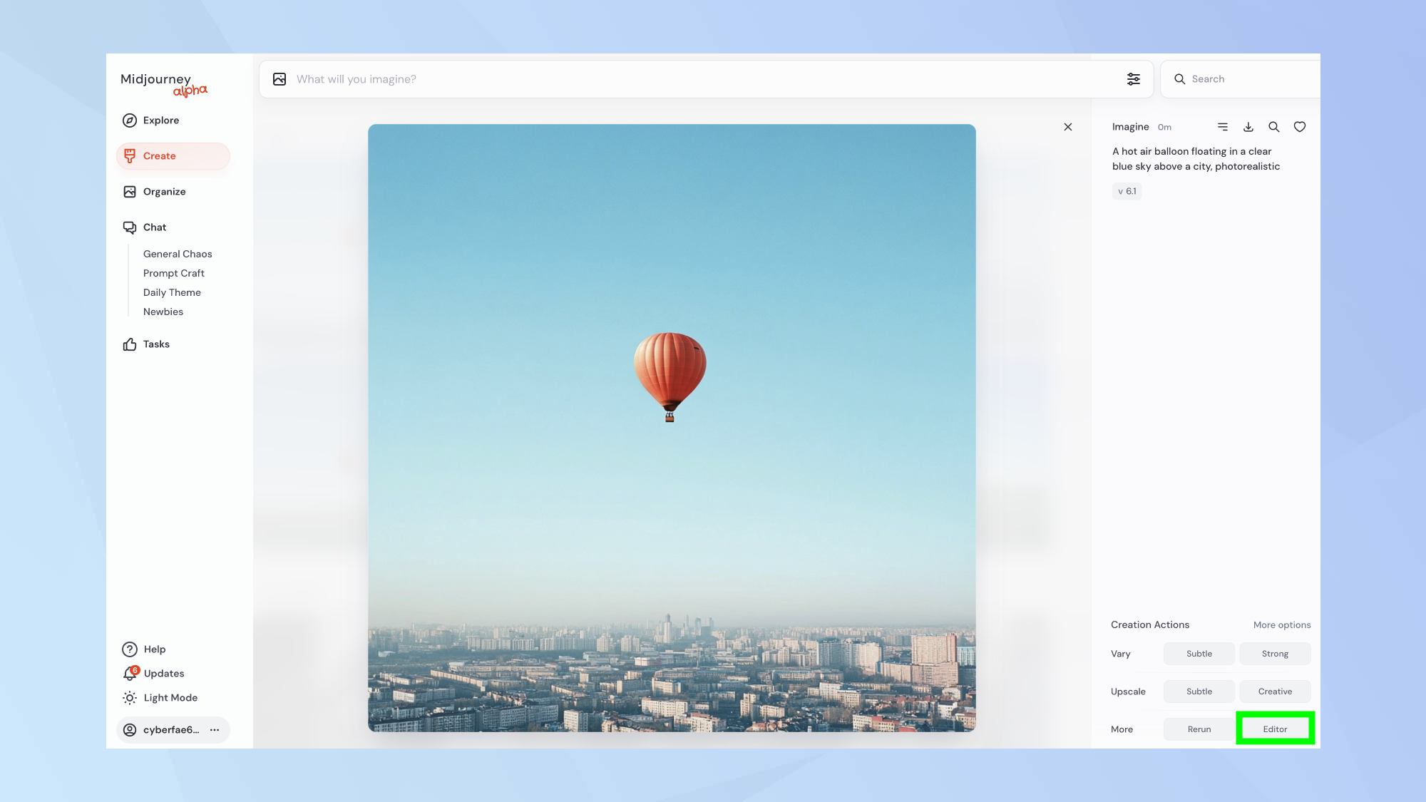 עורך Midjourney מודגש