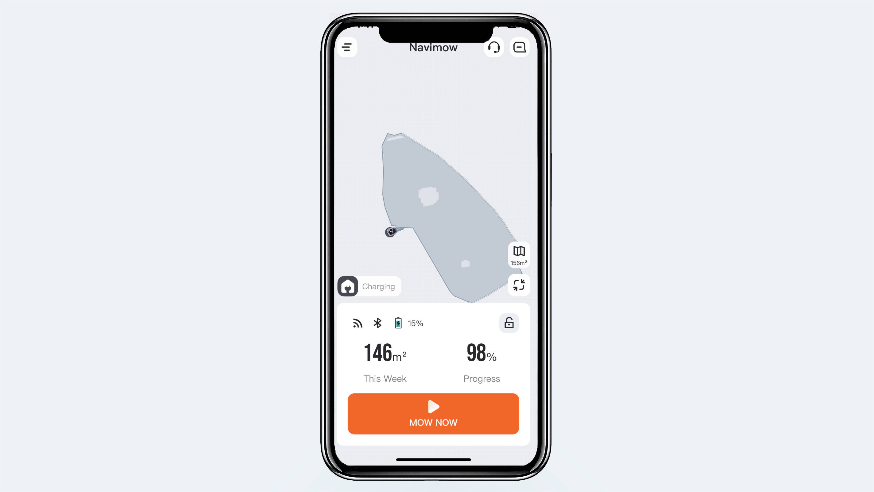 אפליקציית Navimow מציגה מפת התקדמות וחיי סוללה