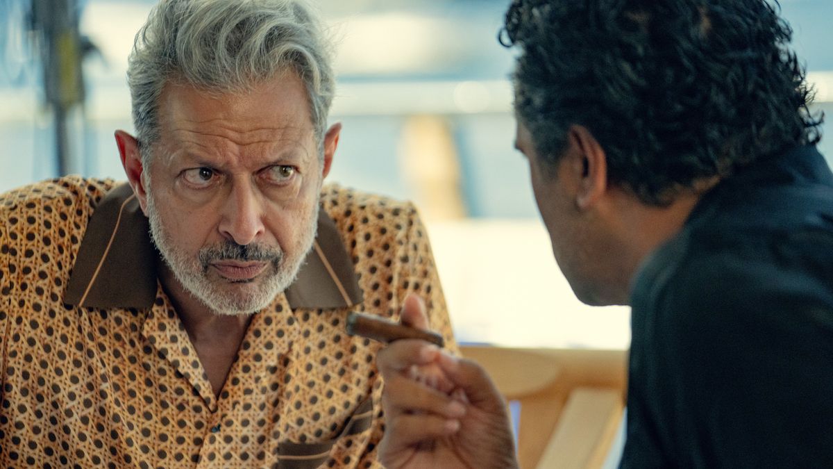 "KAOS," Season 1. Jeff Goldblum as Zeus in KAOS, Season 1. Cr. Courtesy of Netflix © 2024