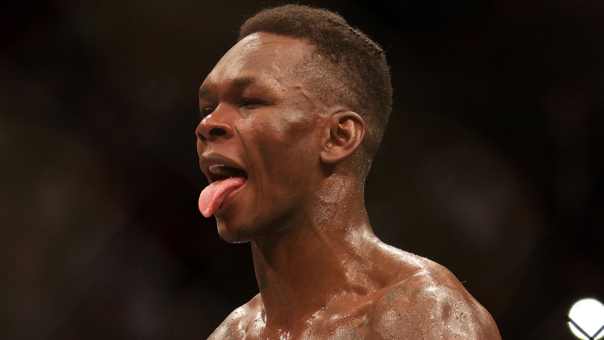 Israel Adesanya of Nigeria sticks his tongue out ahead of the UFC 305 live stream