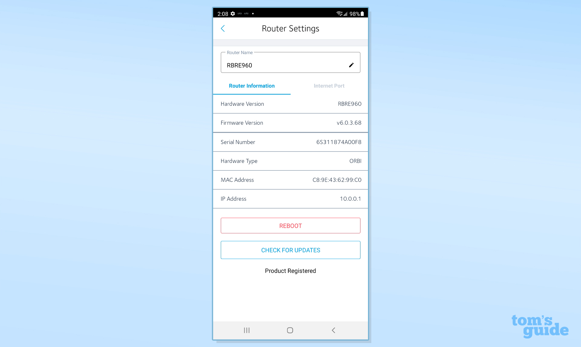 הגדרות הנתב של Netgear Orbi Wi-Fi 6E (RBKE963).
