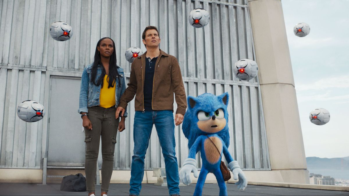 the Sonic the hedgehog movie stars Ben Schwartz (voicing Sonic), James Marsden, and Tika Sumpter