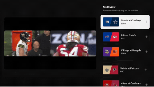 Multiview ב-NFL Sunday Ticket ב-YouTube וב-YouTube TV