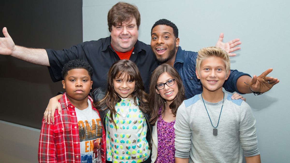 Dan Scheider and "Nickelodeon's Game Shakers" cast in a scene from "Quiet on Set: The Dark Side of Kids TV"