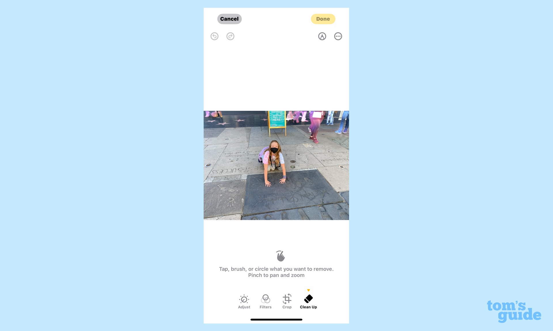 בחר אובייקטים או אנשים שברצונך להסיר בתמונה