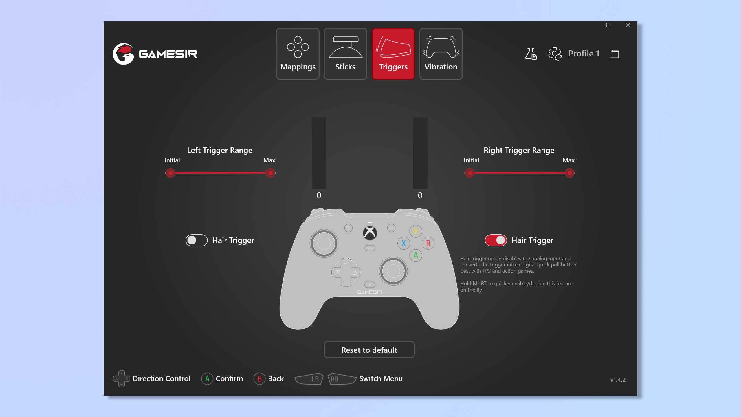 צילום מסך של האפליקציה הנלווית GameSir Nexus עם ה-GameSir G7 SE