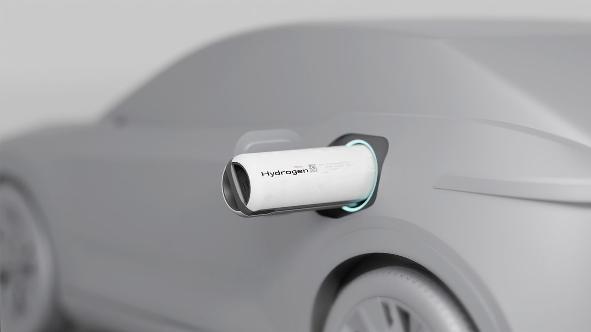 Toyota's hydrogen cartridge in a render of a car