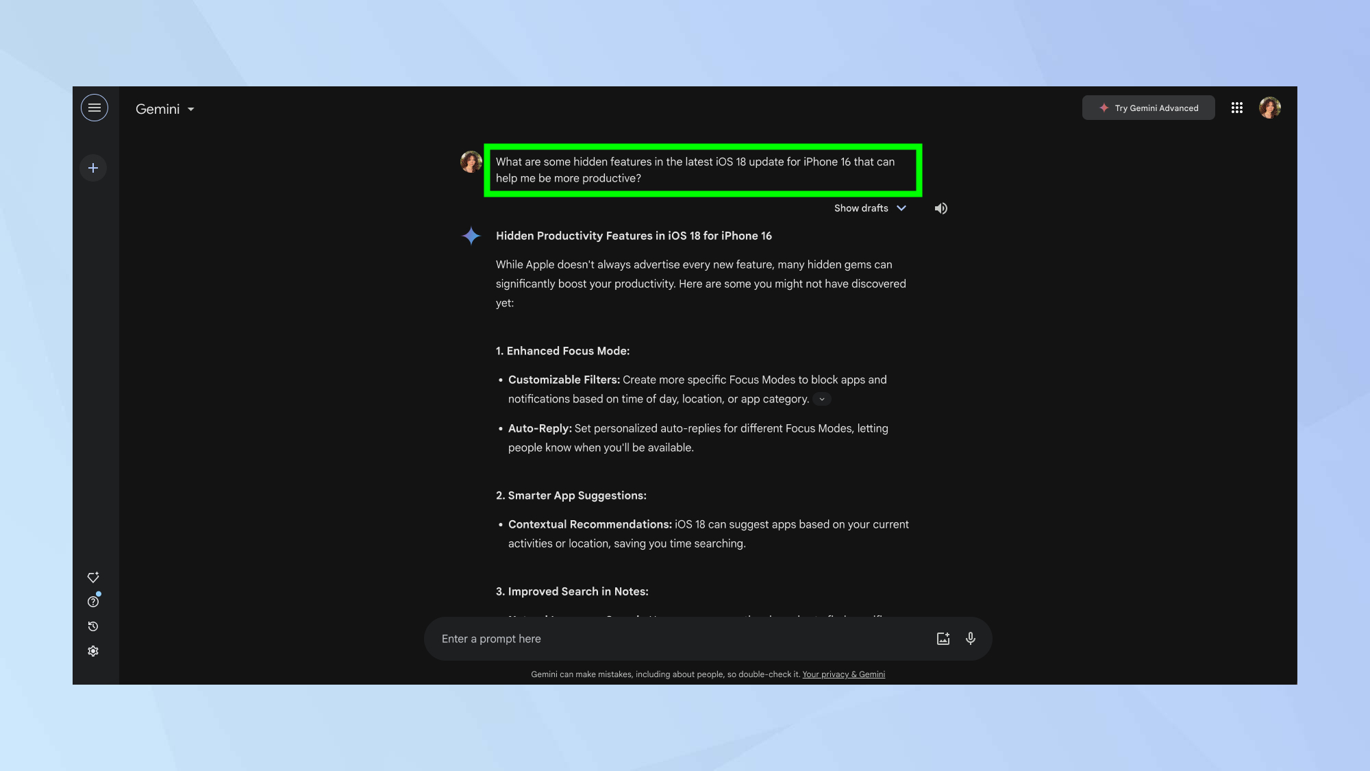 הנחיה של Gemini iOS 18