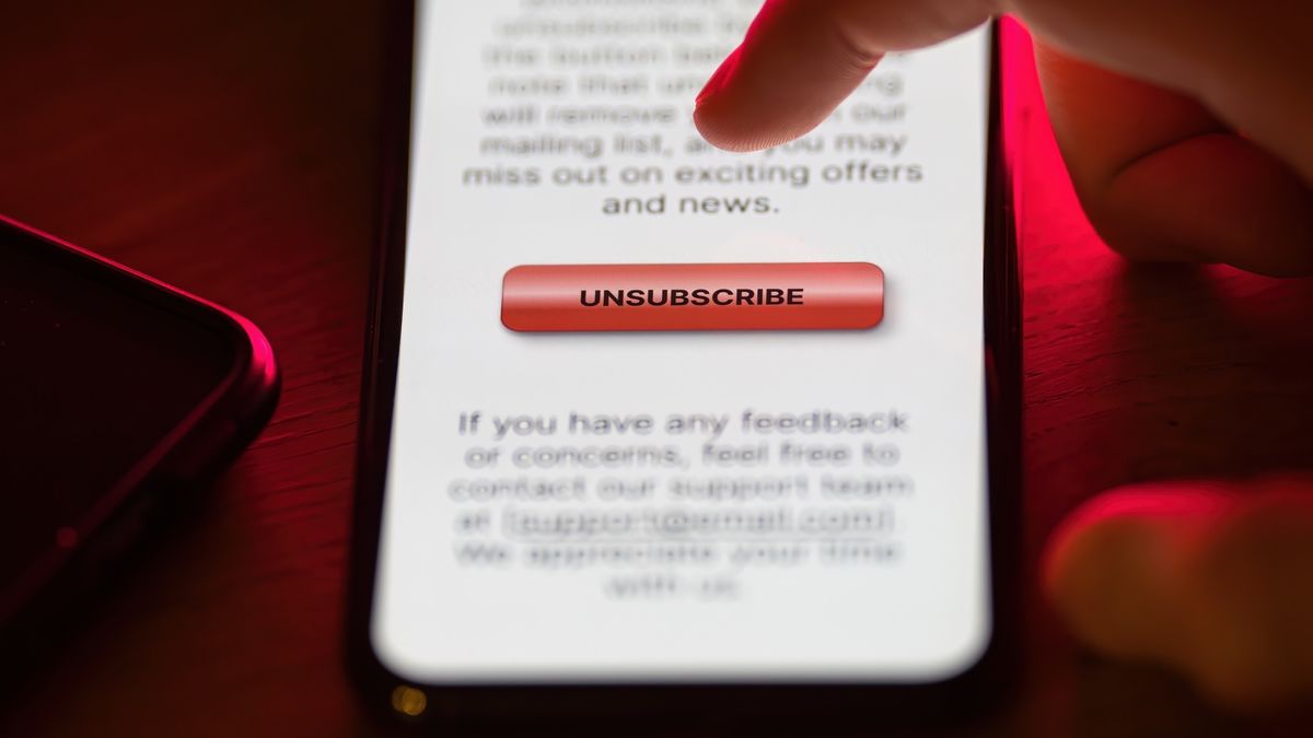 red unsubscribe button on a phone screen