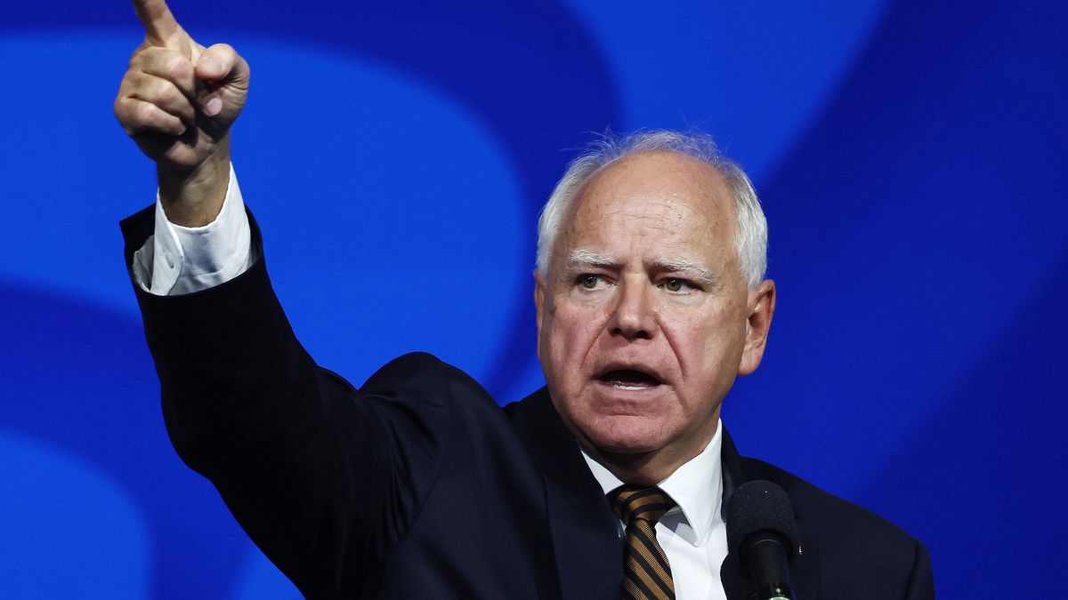 Democratic vice presidential candidate Minnesota Governor Tim Walz speaks ahead of the VP debate 2024