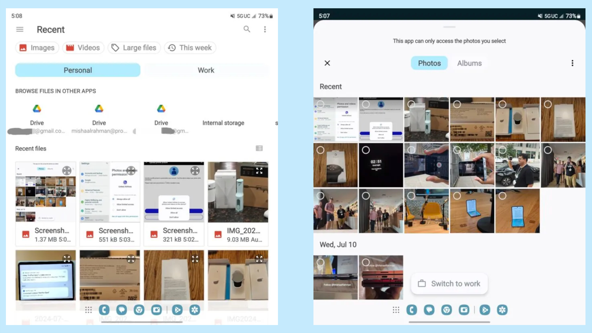 בוחר קבצים ובורר תמונות זה לצד זה