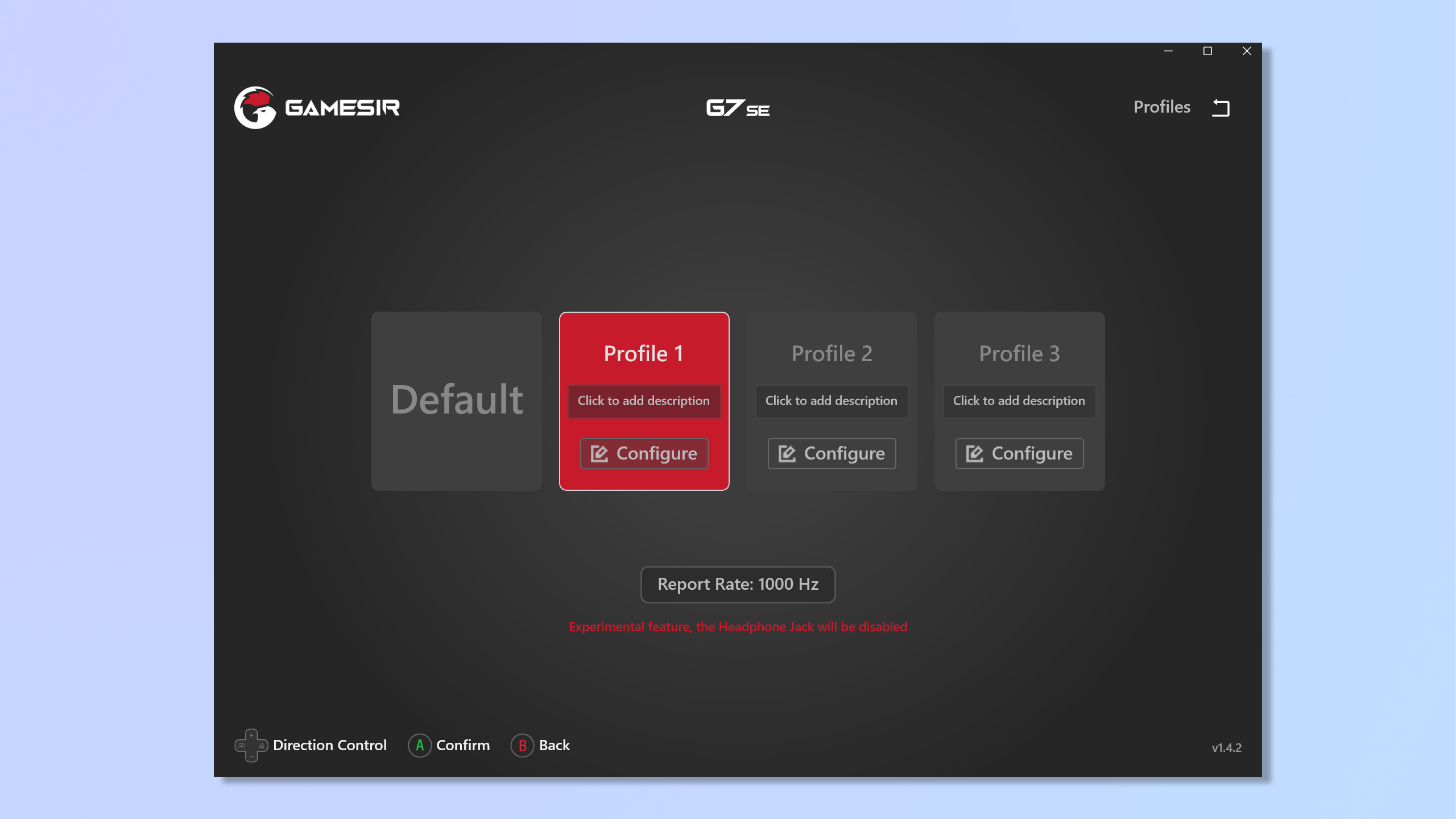 צילום מסך של האפליקציה הנלווית GameSir Nexus עם ה-GameSir G7 SE