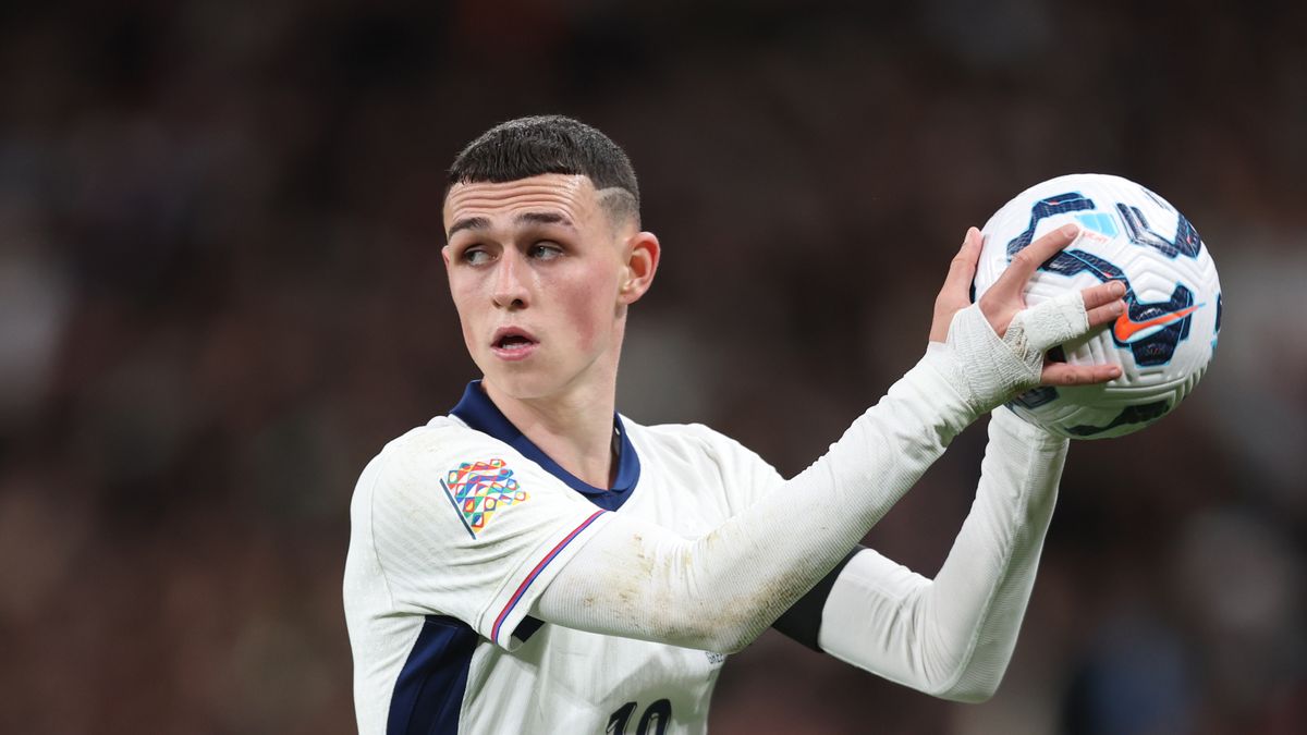 England's Phil Foden prepares to throw the ball during ahead of the Finland vs England UEFA Nations League 2024/25 game