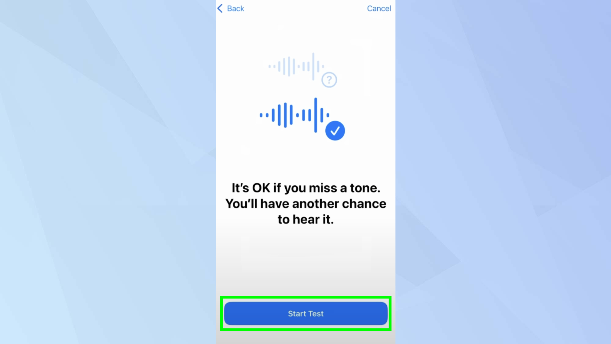 התחל את בדיקת השמיעה