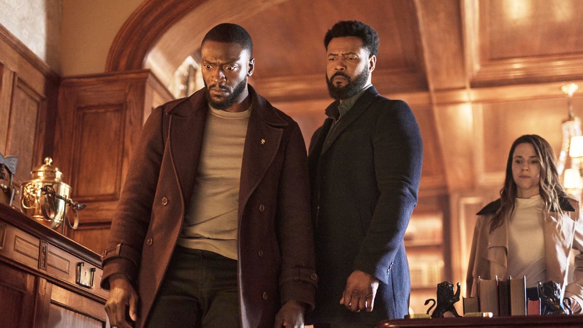 Aldis Hodge as Alex Cross, Isaiah Mustafa as John Sampson, and Alona Tal as Kayla Craig in "Cross" on Prime Video