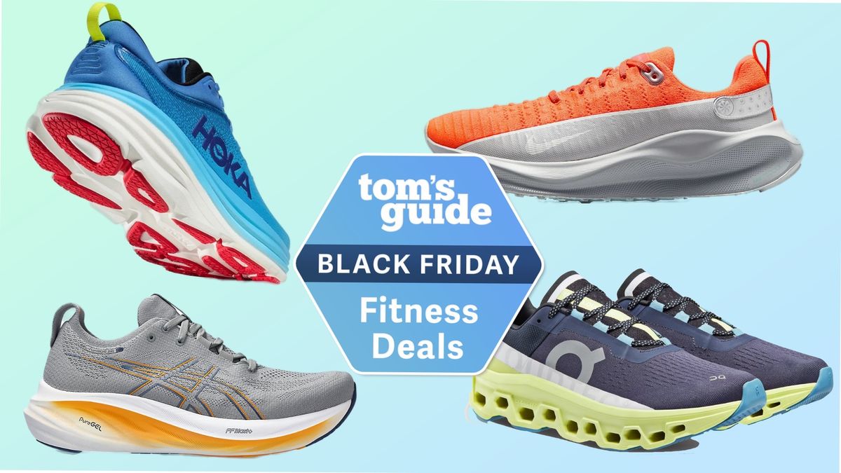 a selection of running shoes from Nike, On, Asics and Hoka and a Tom