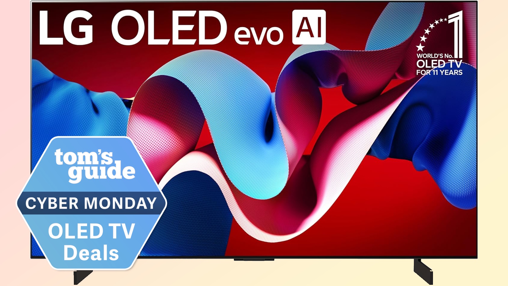 טלוויזיית LG C4 על רקע צהוב עם תג עסקת סייבר מאנדיי