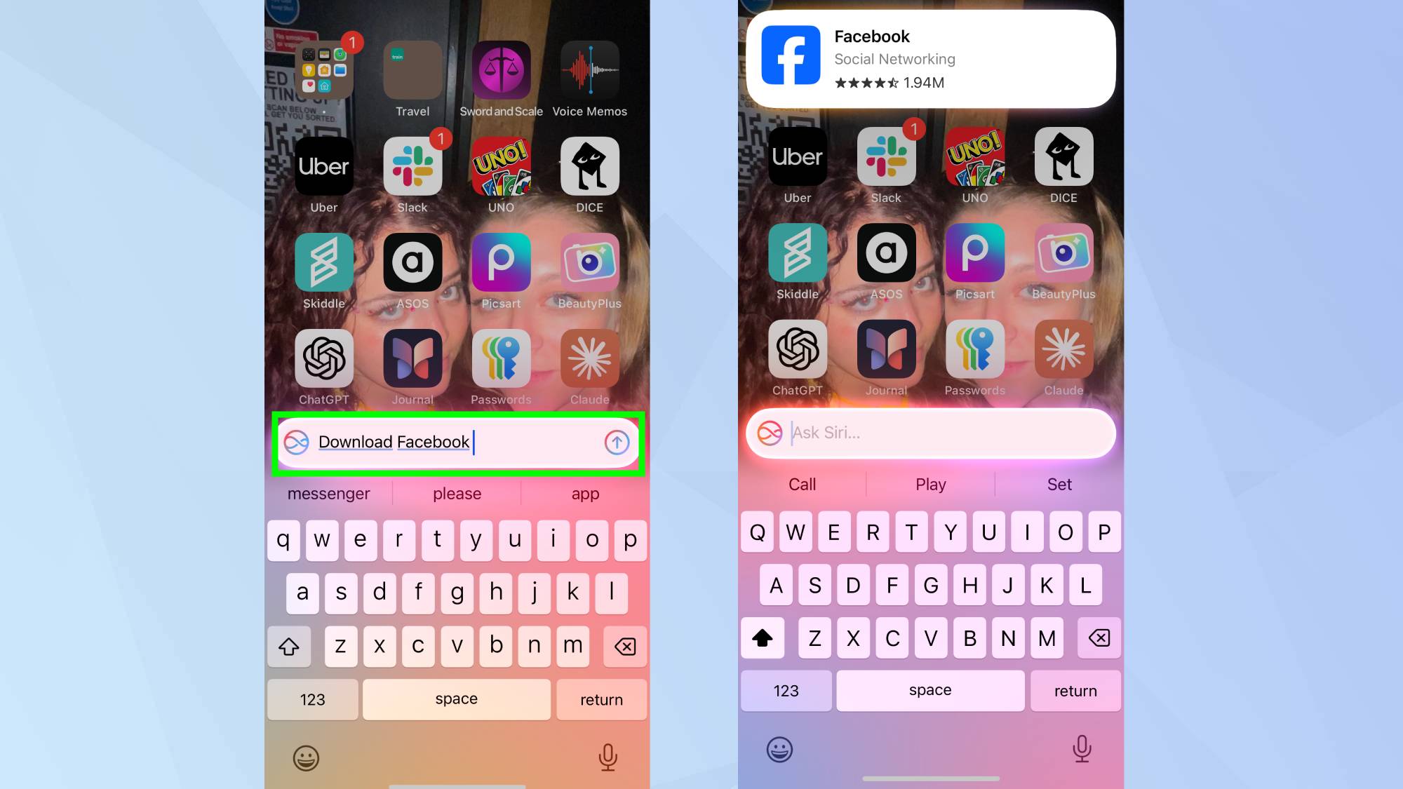 הקלד לפקודת הורדת אפליקציית Siri