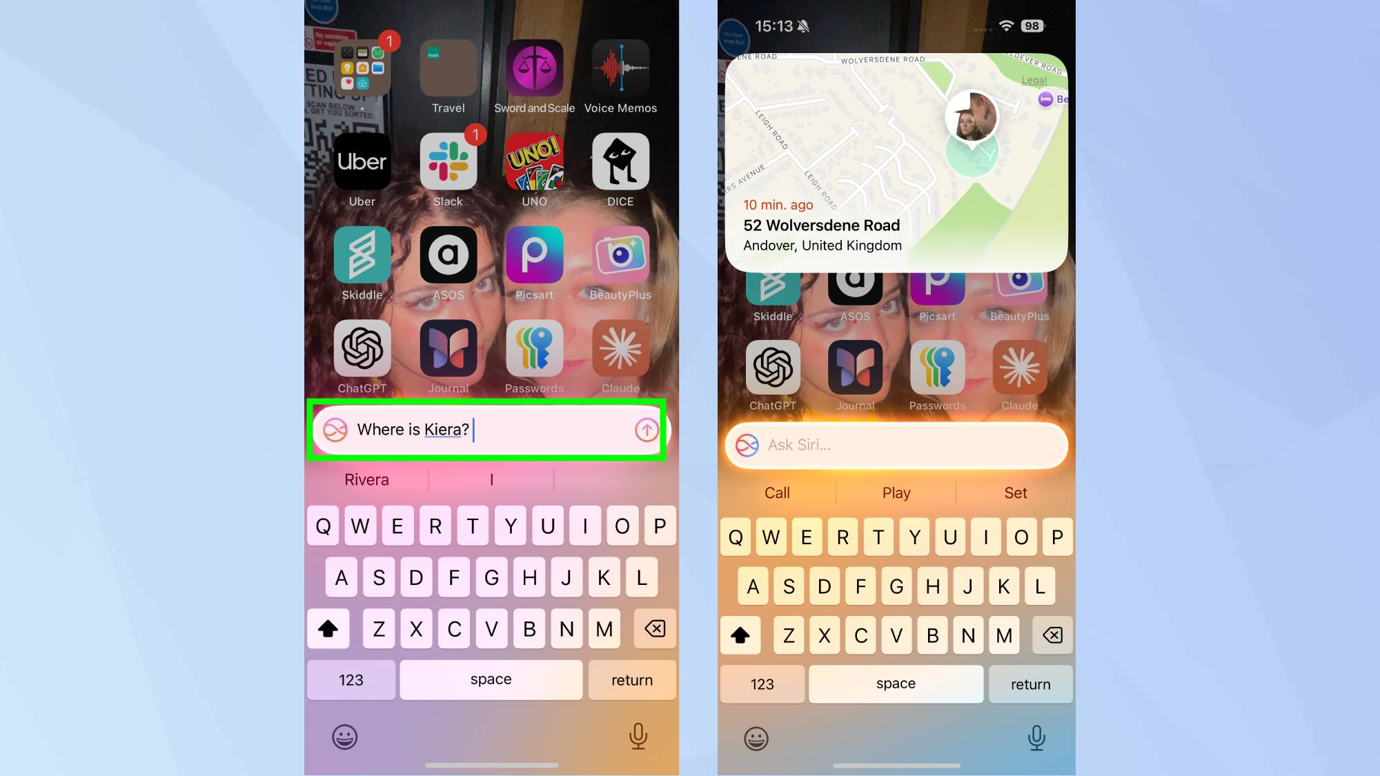 הקלד לפקודת המיקום של Siri