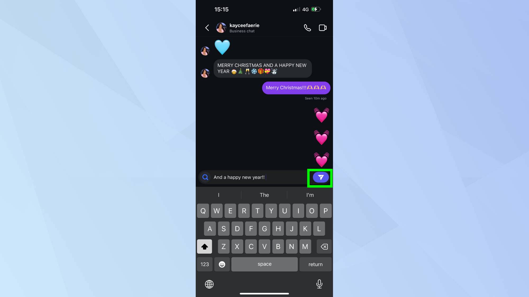 כפתור השליחה באינסטגרם מודגש