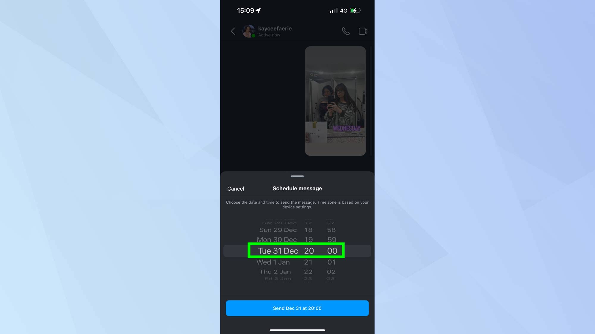 קבע מועד הודעה שנקבע באינסטגרם DM