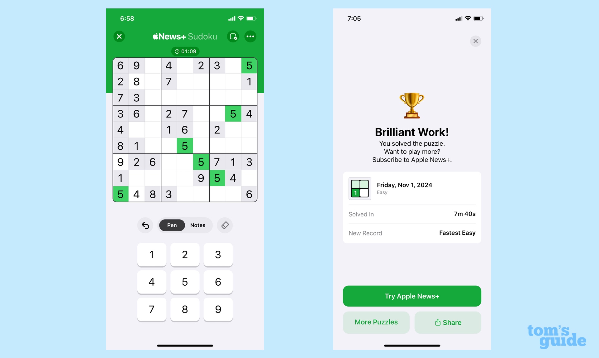 חידות סודוקו ב-Apple News Plus ב-iOS 18.2