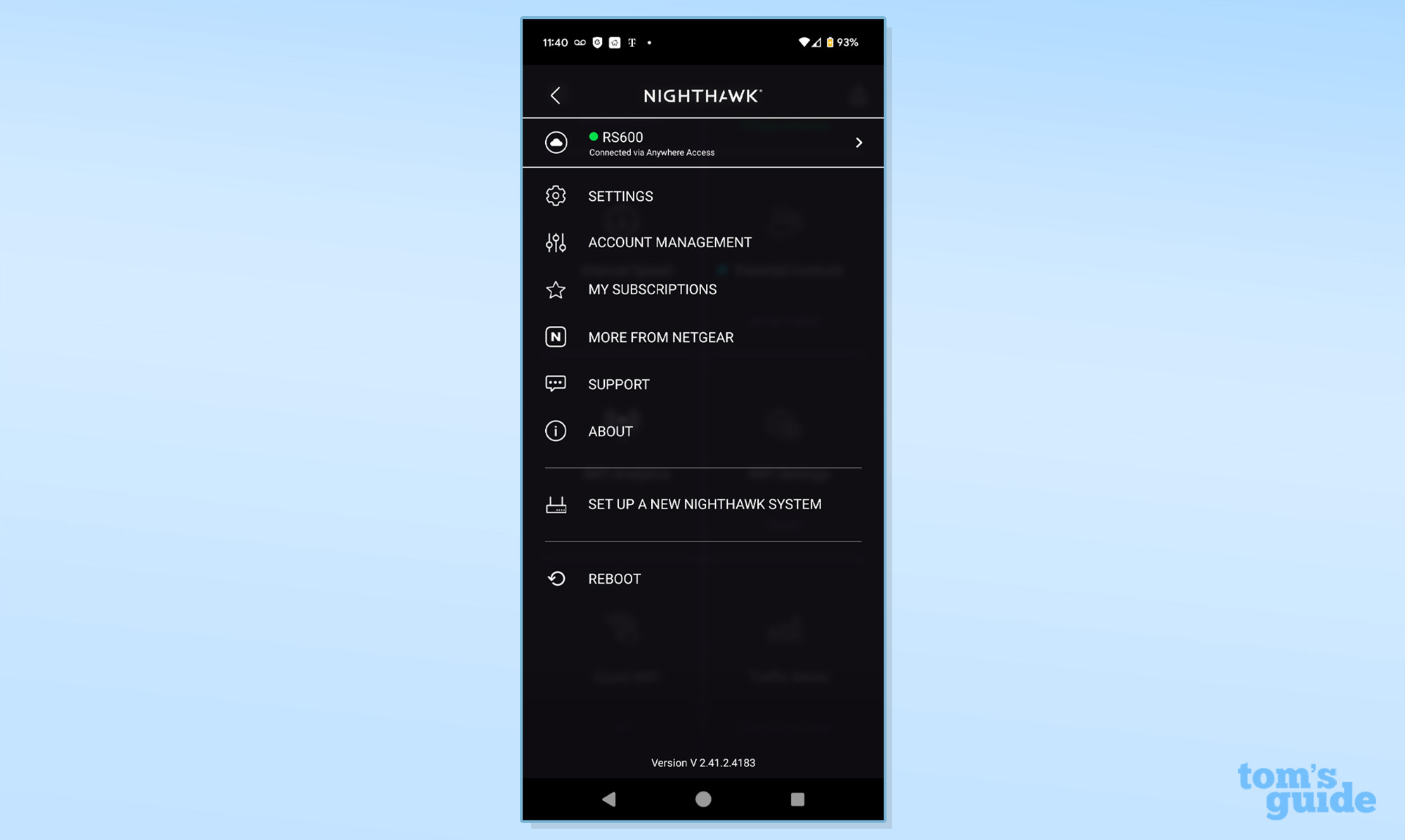 צילום מסך של אפליקציית Netgear Nighthawk RS600
