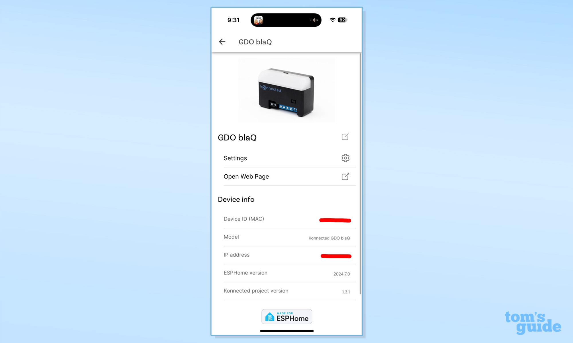 צילום מסך של אפליקציית blaQ של פותחן דלתות מוסך חכם מחובר