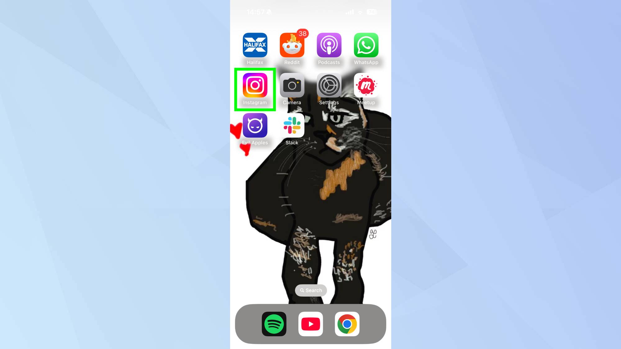 סמל אינסטגרם מודגש באייפון