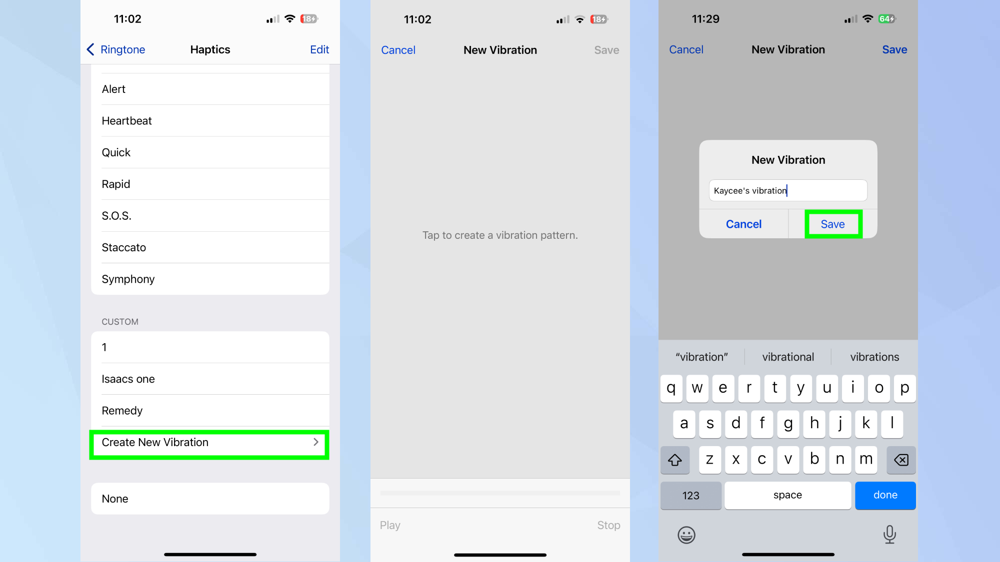 הגדרת דפוס רטט מותאם אישית באייפון 16