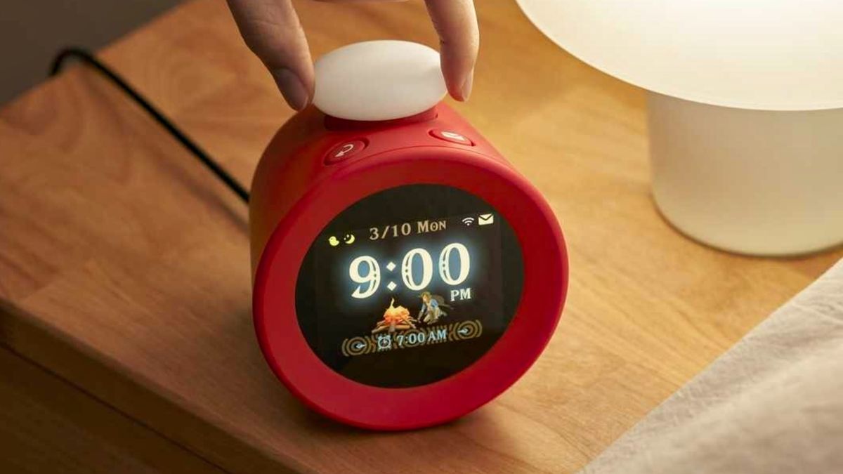 Nintendo Alarmo on a bedside table