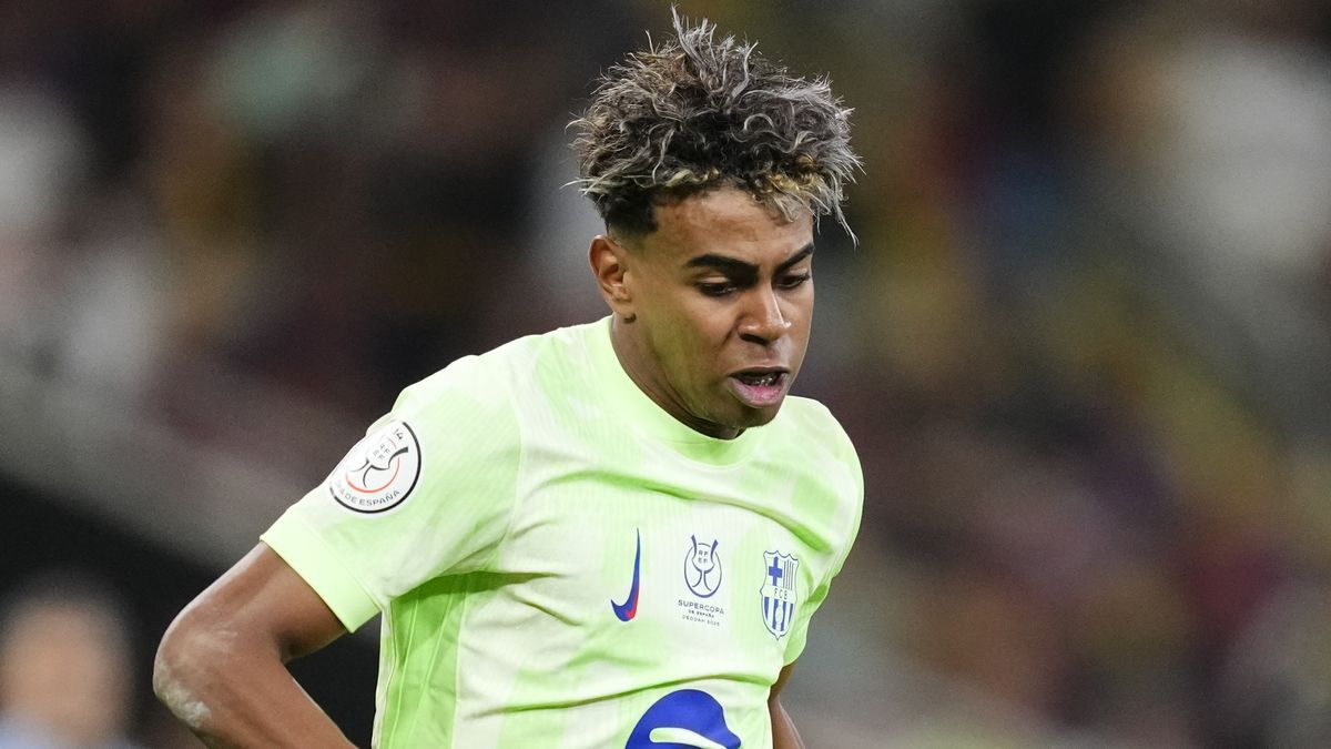 Lamine Yamal right winger of Barcelona and Spain ahead of the Real Madrid vs Barcelona Supercopa final 2025