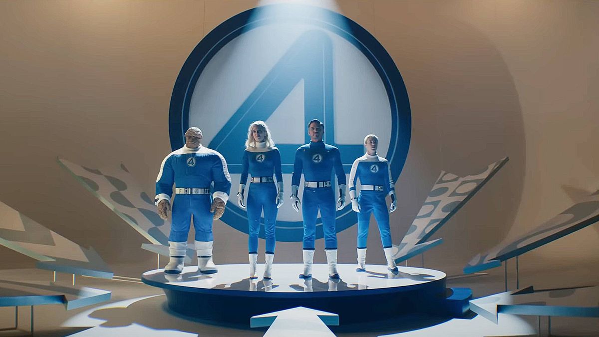 Ebon Moss-Bachrach, Vanessa Kirby, Pedro Pascal, and Joseph Quinn in "The Fantastic Four: First Steps"