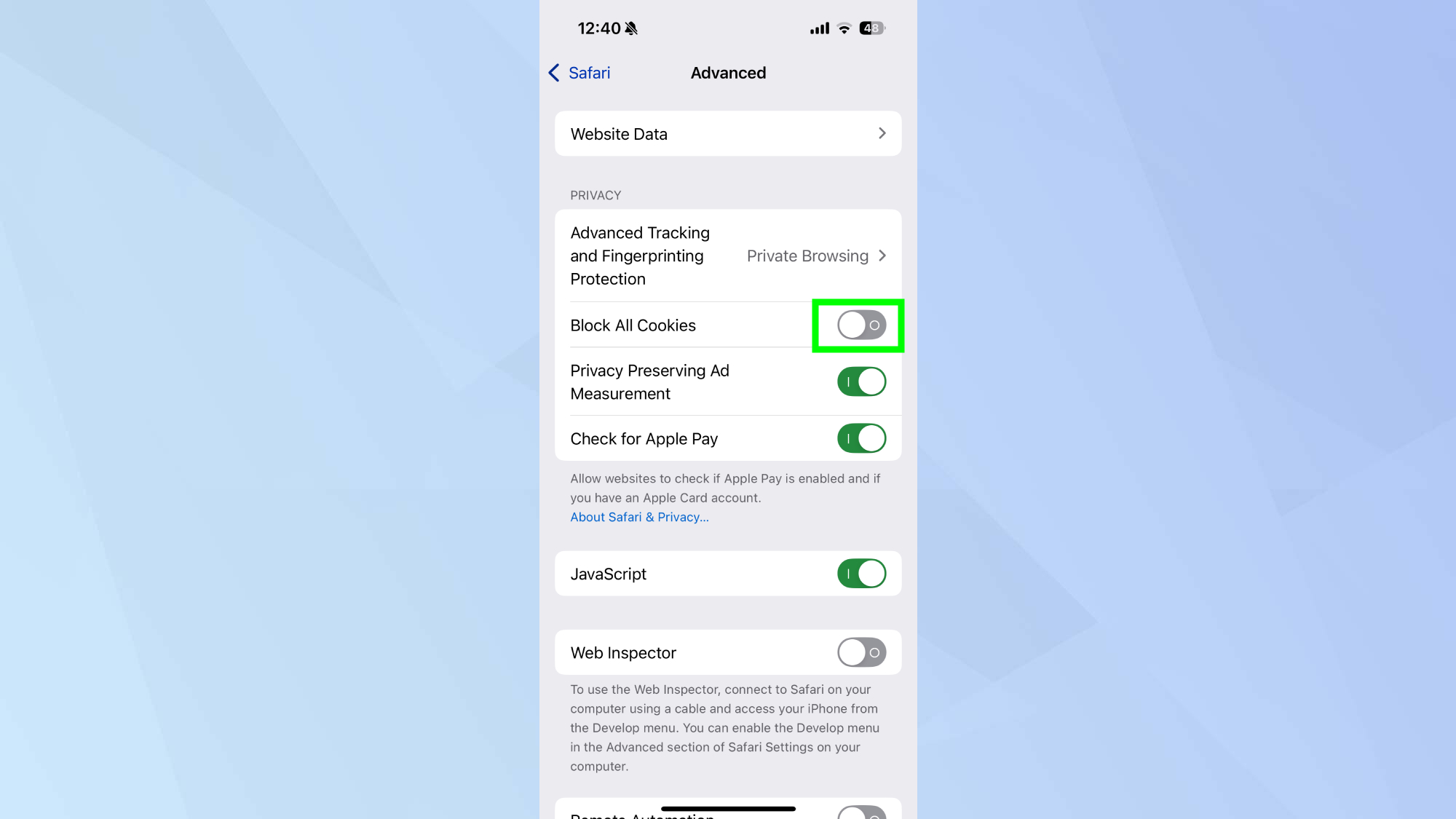 חסום את כל העוגיות המנותקות באייפון