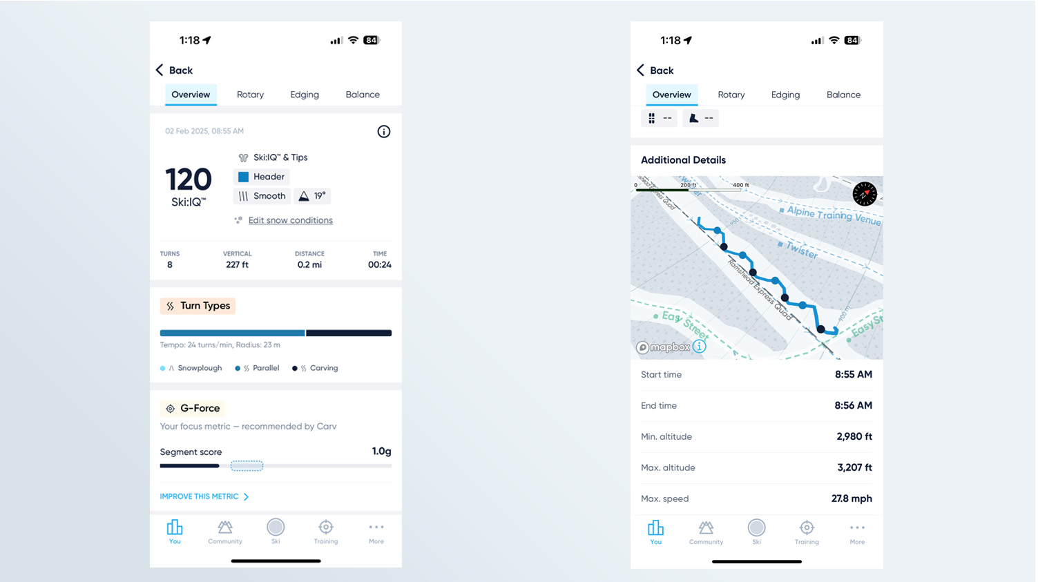 צילומי מסך של אפליקציית סקי CARV