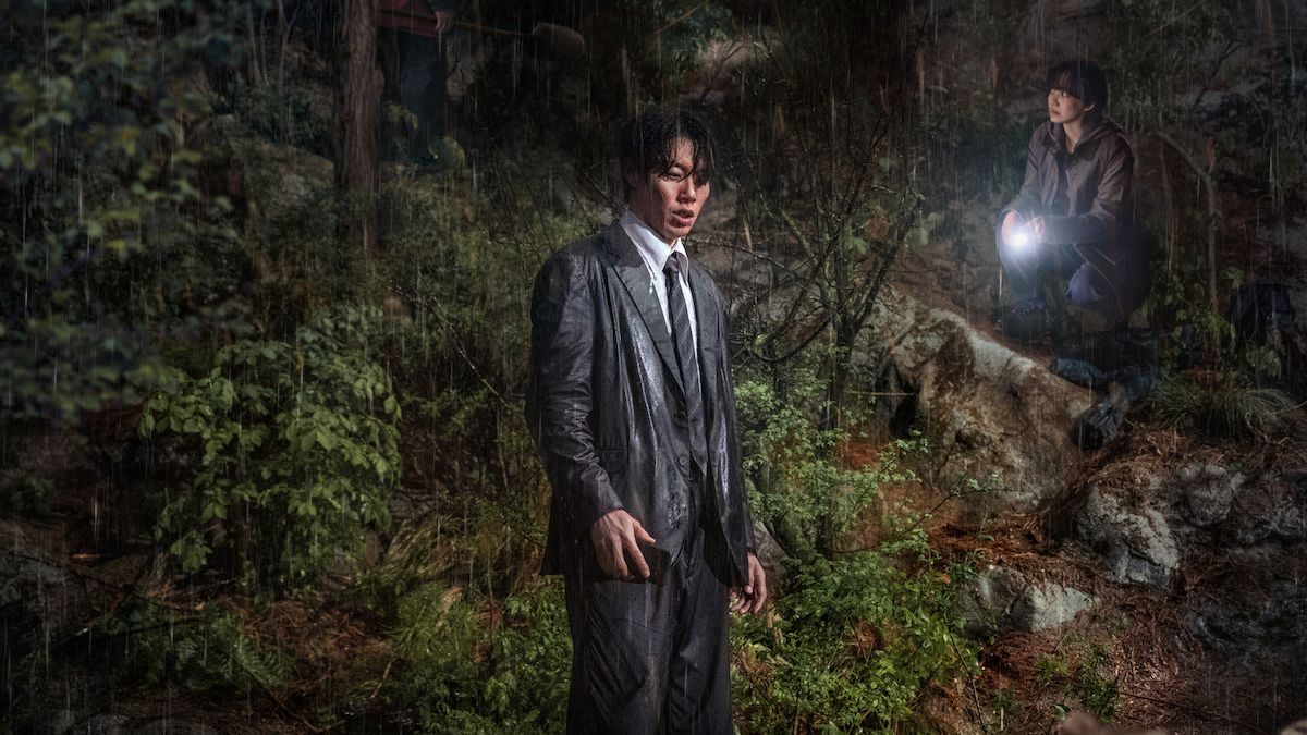 A cropped version of the "Revelations" poster featuring Pastor Sung Min-chan (Ryu Jun-yeol), center.