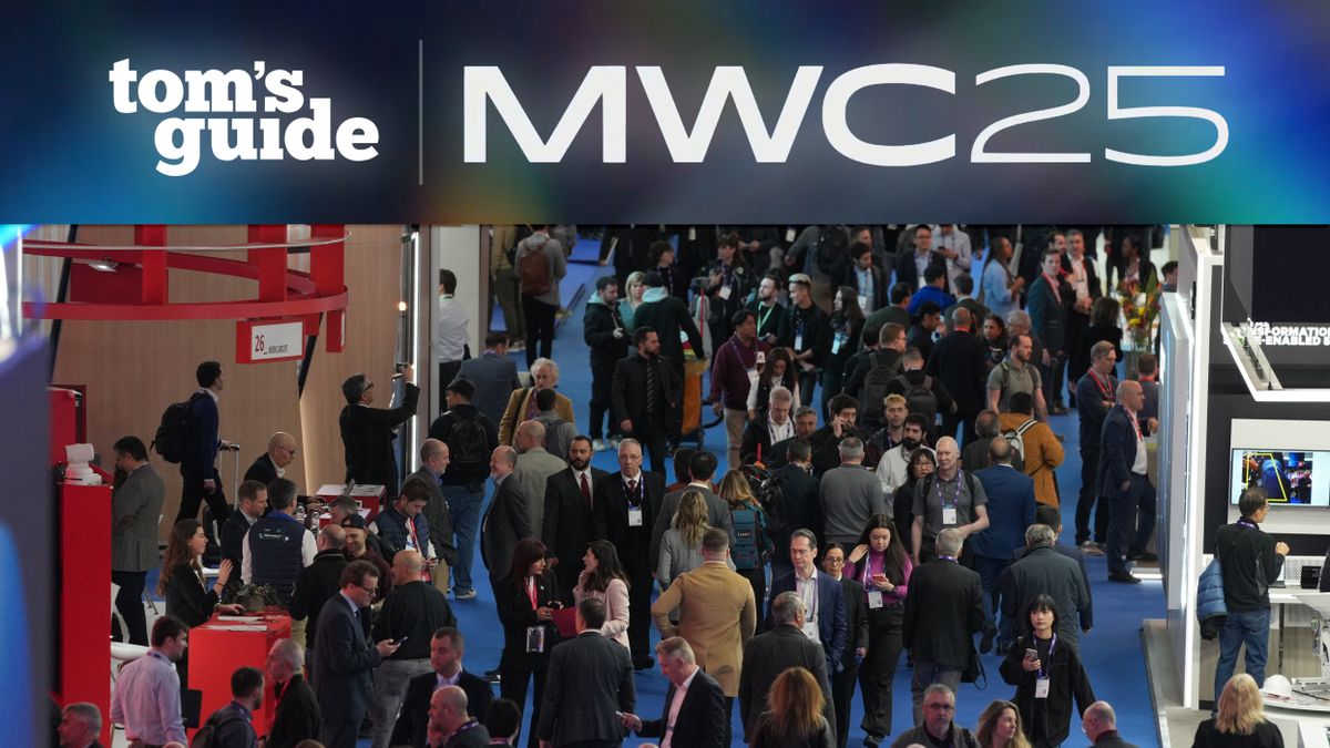 A picture from the Mobile World Congress show floor with the Tom's Guide logo added