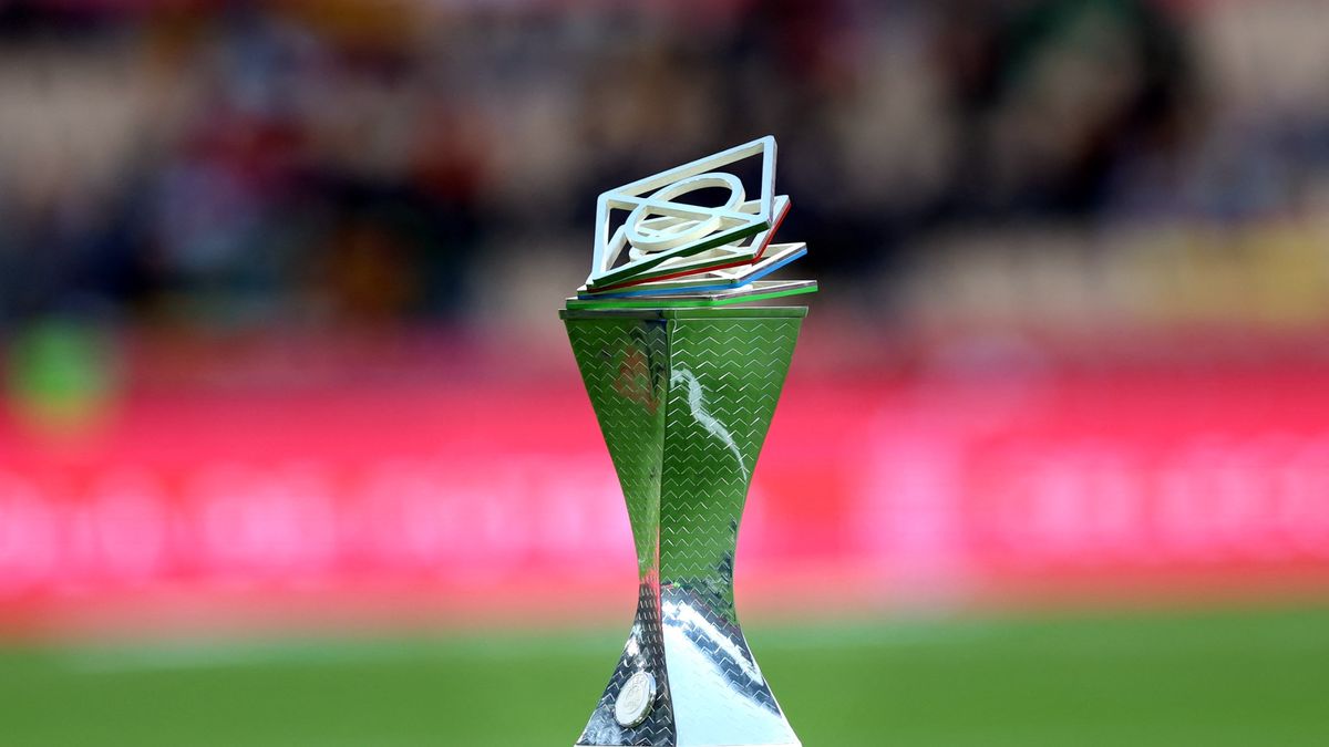 The UEFA Women's Nations League trophy is placed before the UEFA Women's Nations League final football match between Spain and France at the La Cartuja stadium in Seville, on February 28, 2024.