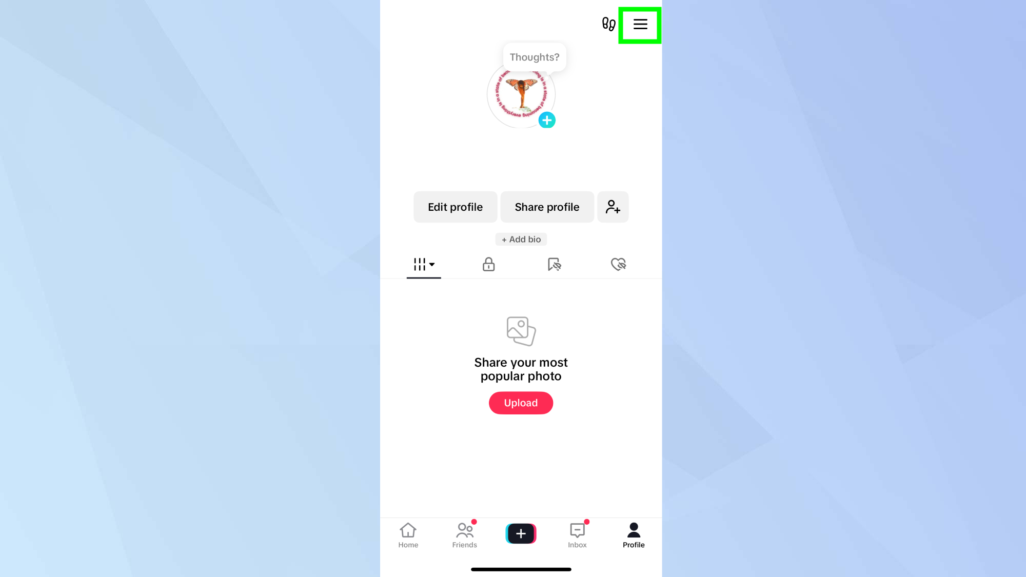 תפריט Tiktok מודגש