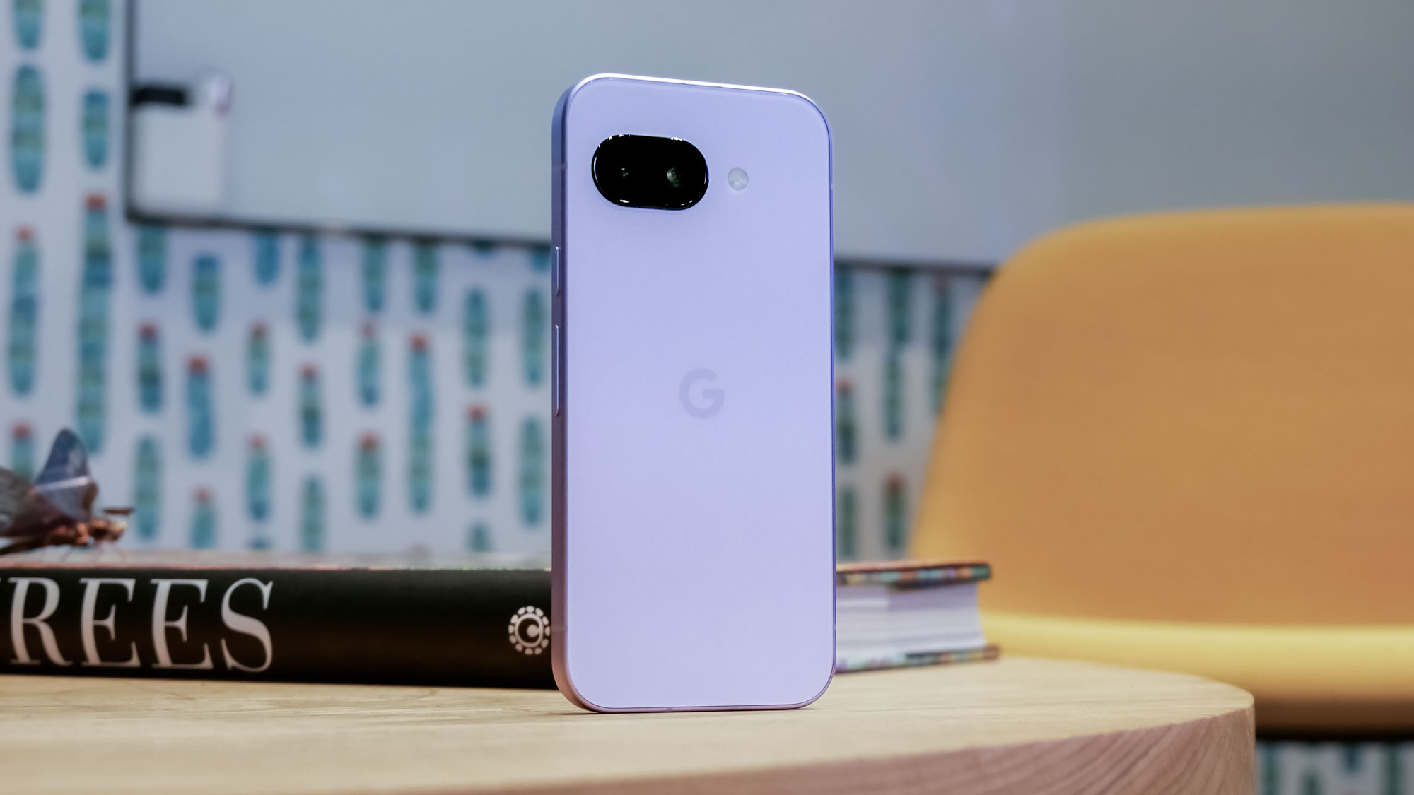 Google Pixel 9a הועלה בפני עצמה על השולחן.