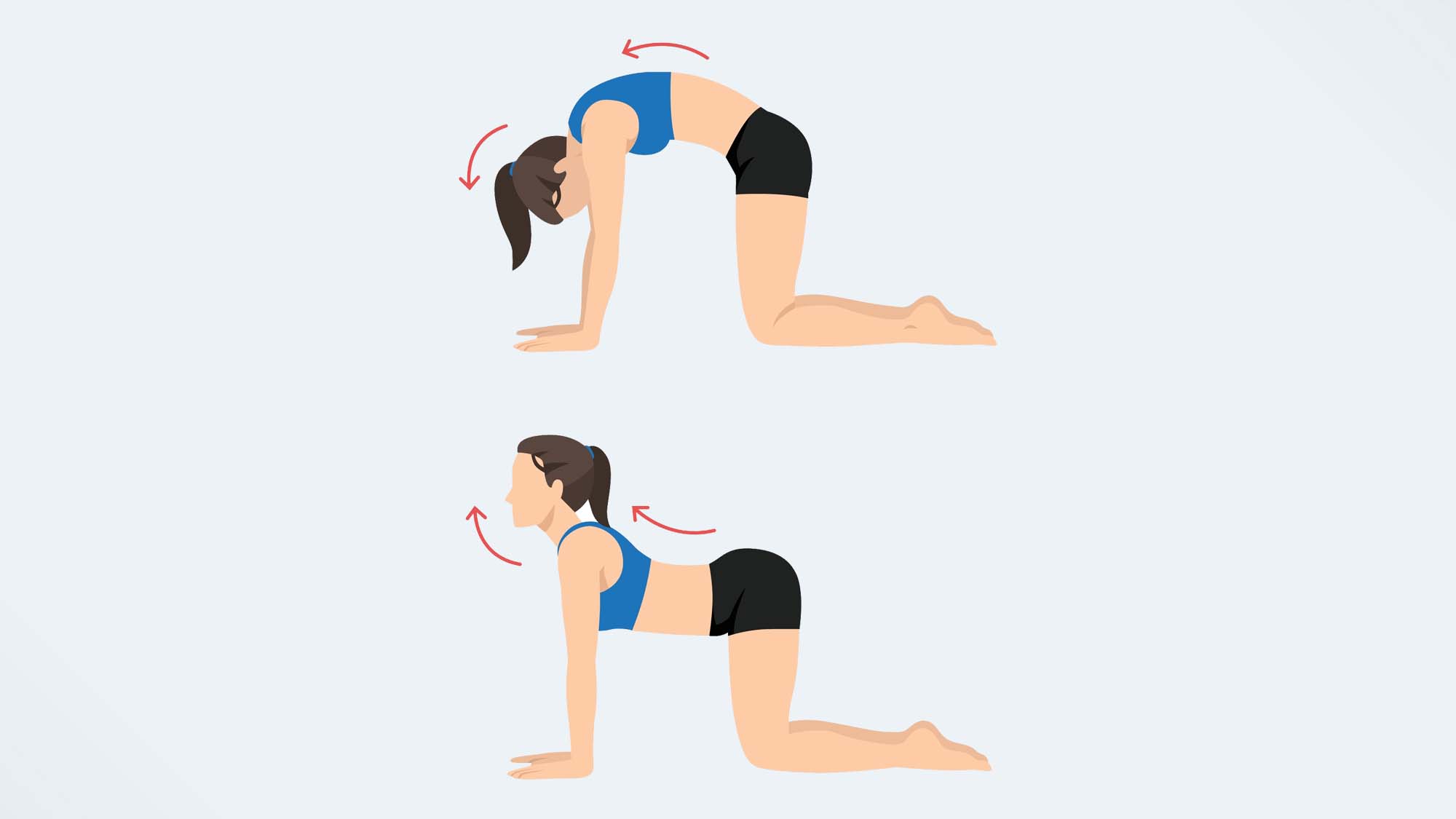 תמונה של אישה שעושה מתיחת פרה של החתול