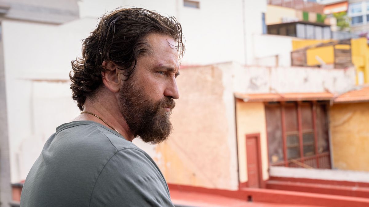 "Big Nick" O'Brien (Gerard Butler) looks over his shoulder in a scene from "Den of Thieves 2: Pantera"